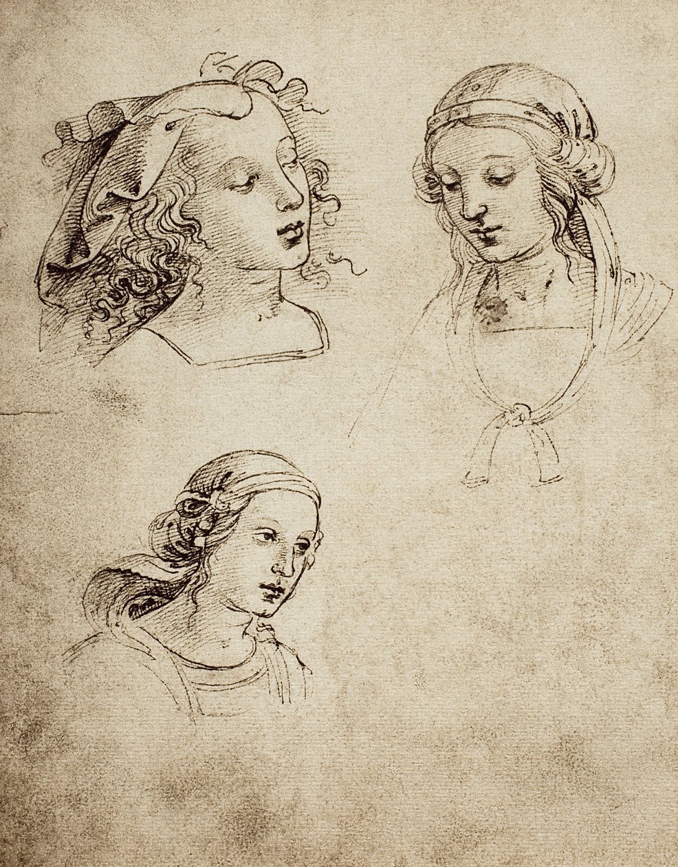 Studie pro tři ženské hlavy; kresba od Raphaela. Gallerie dellAccademia di Venezia od Raffaello Sanzio Raphael