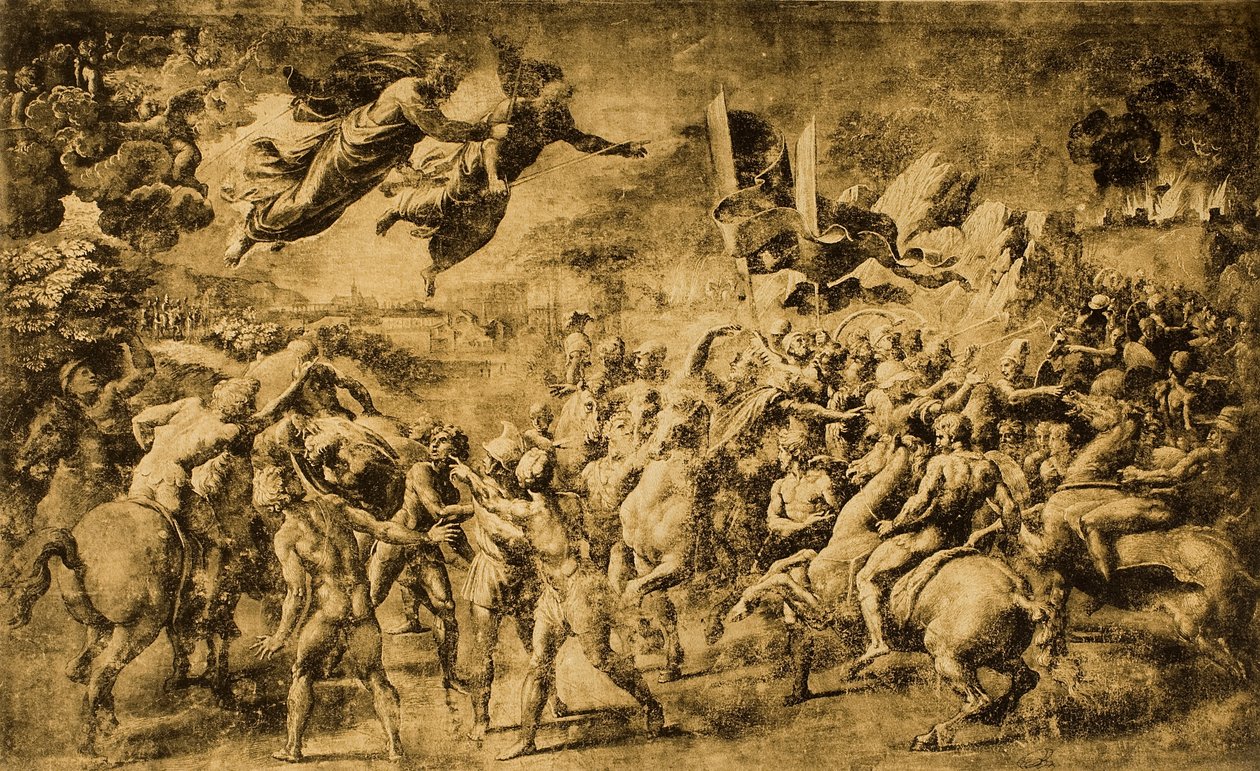 Attilovi se zjevují svatí Petr a Pavel; kresba od Raphaela. Louvre, Paříž od Raffaello Sanzio Raphael