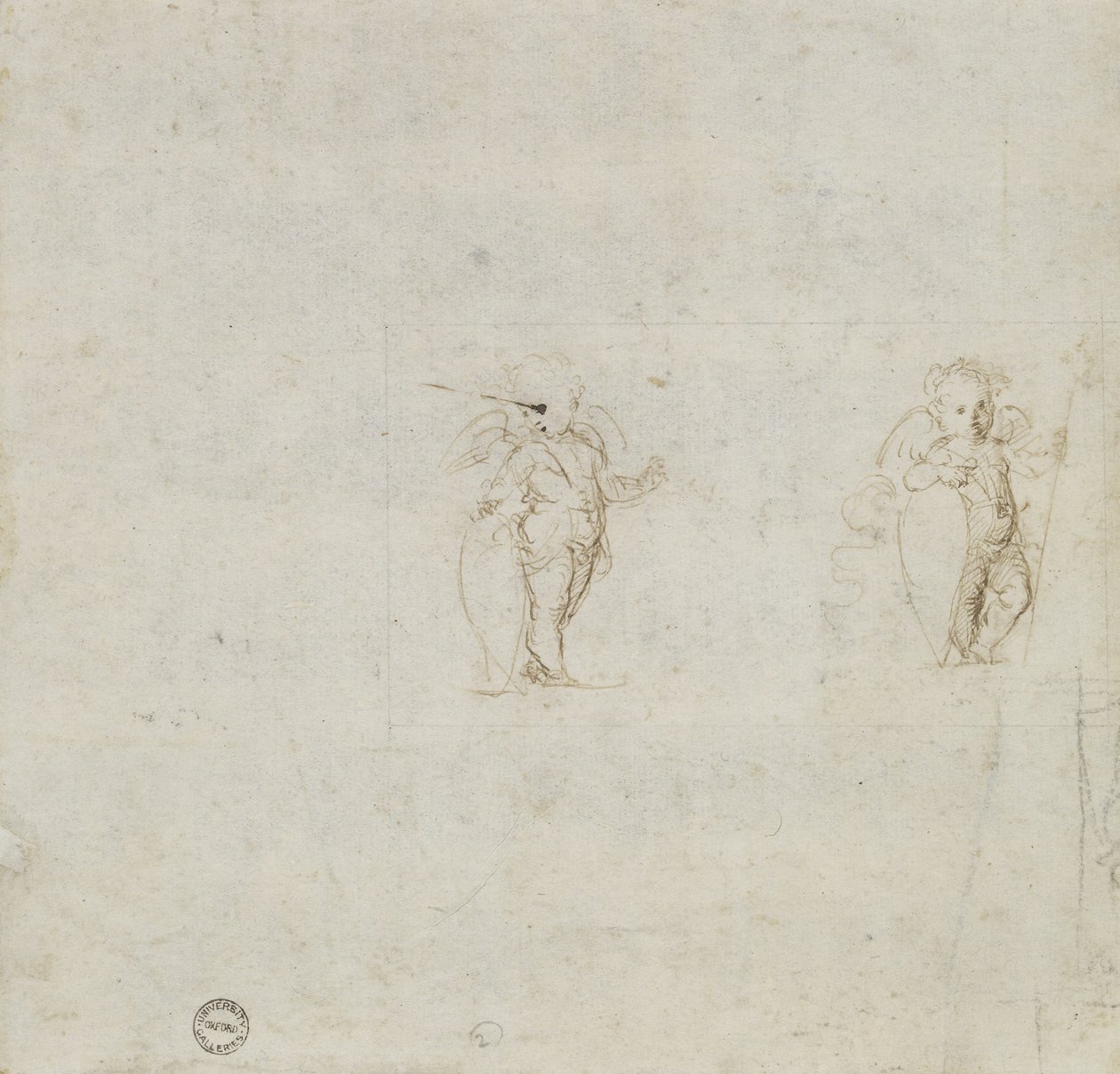 Verso: Two Studies of Amorini, WA1846.154 (pero a hnědý inkoust) od Raffaello Sanzio Raphael