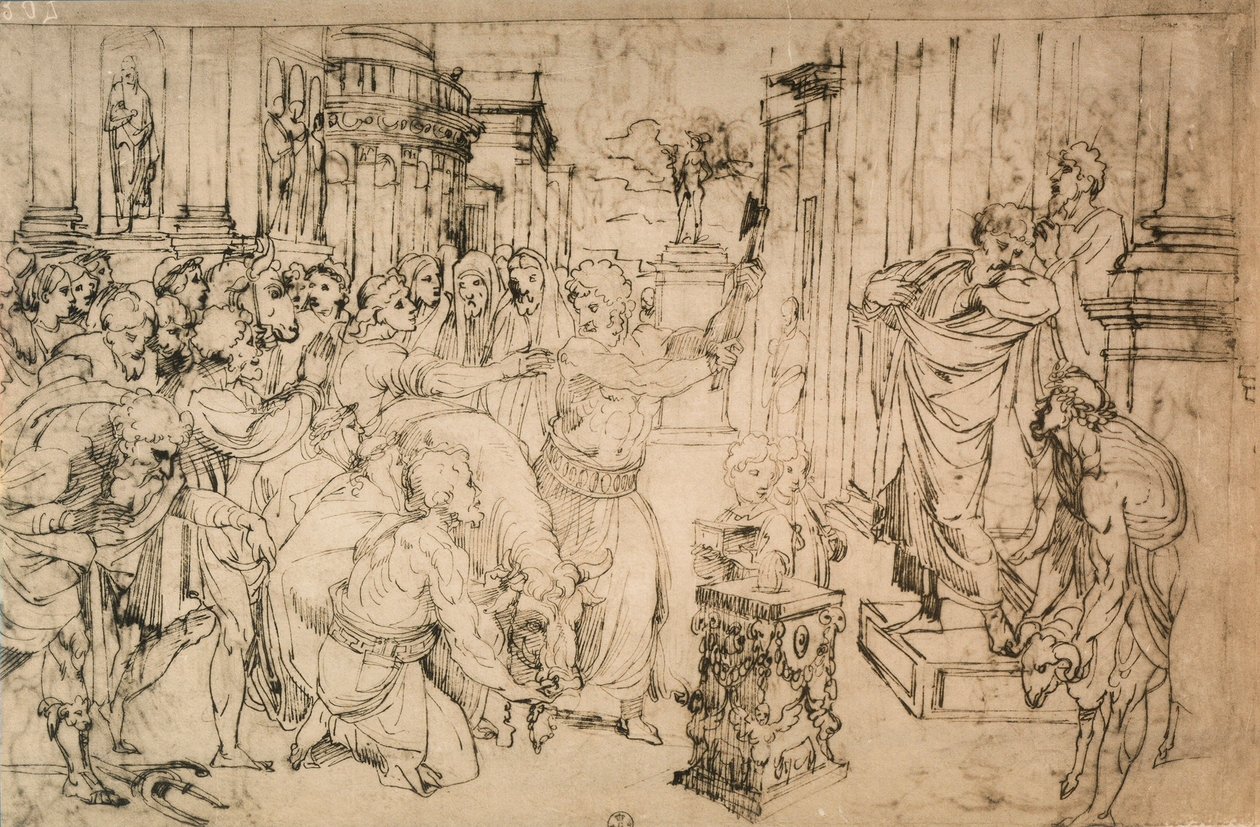 Sacrifice of the Bull, čerpající ze školy Raphael. Gabinetto dei Disegni e delle Stampe, Galerie Uffizi, Florencie od School of Raphael