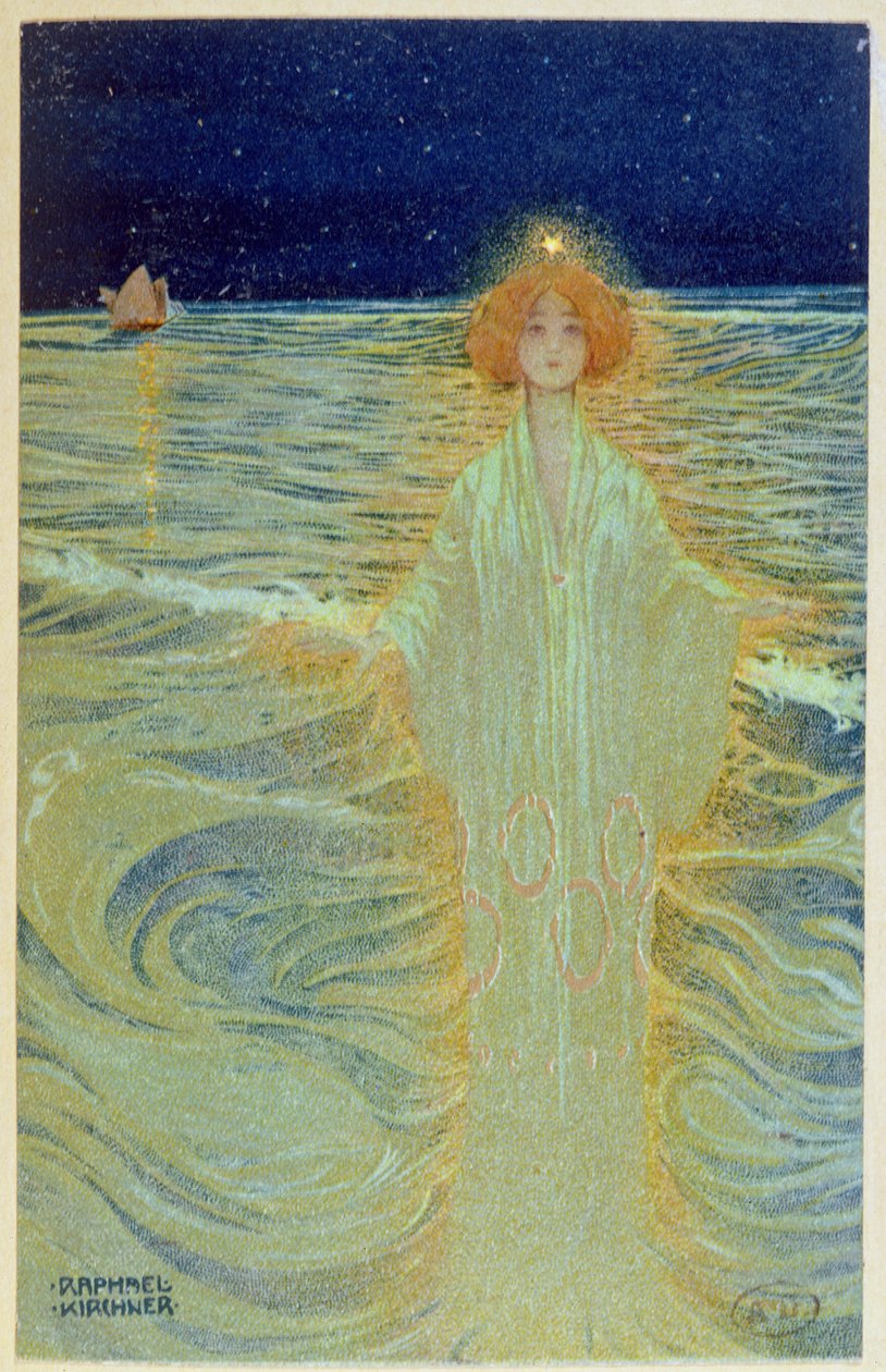 Duch zjevující se nad mořem v noci, začátkem 20. století od Raphael Kirchner