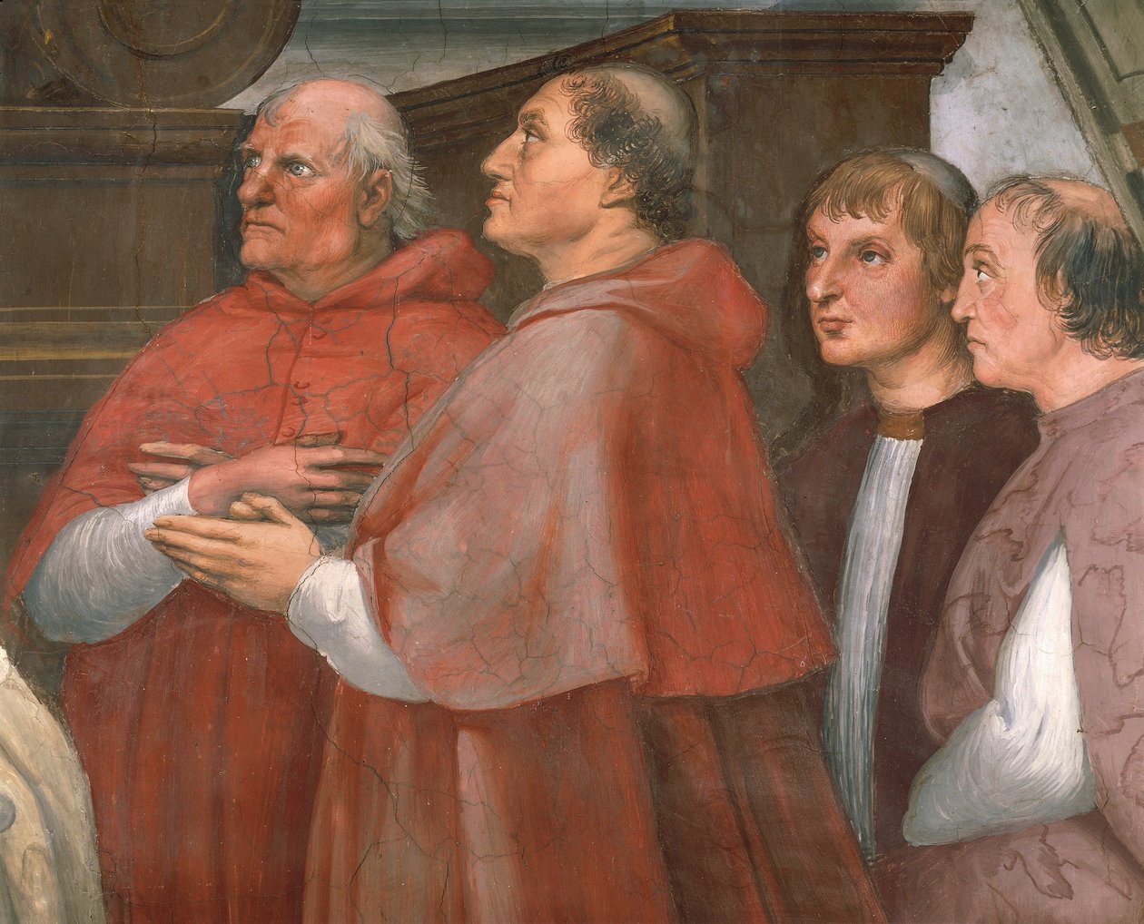 Kardinál Raffaele Riario s přihlížejícími, detail mše v Bolsena od Raphael (1483 1520)