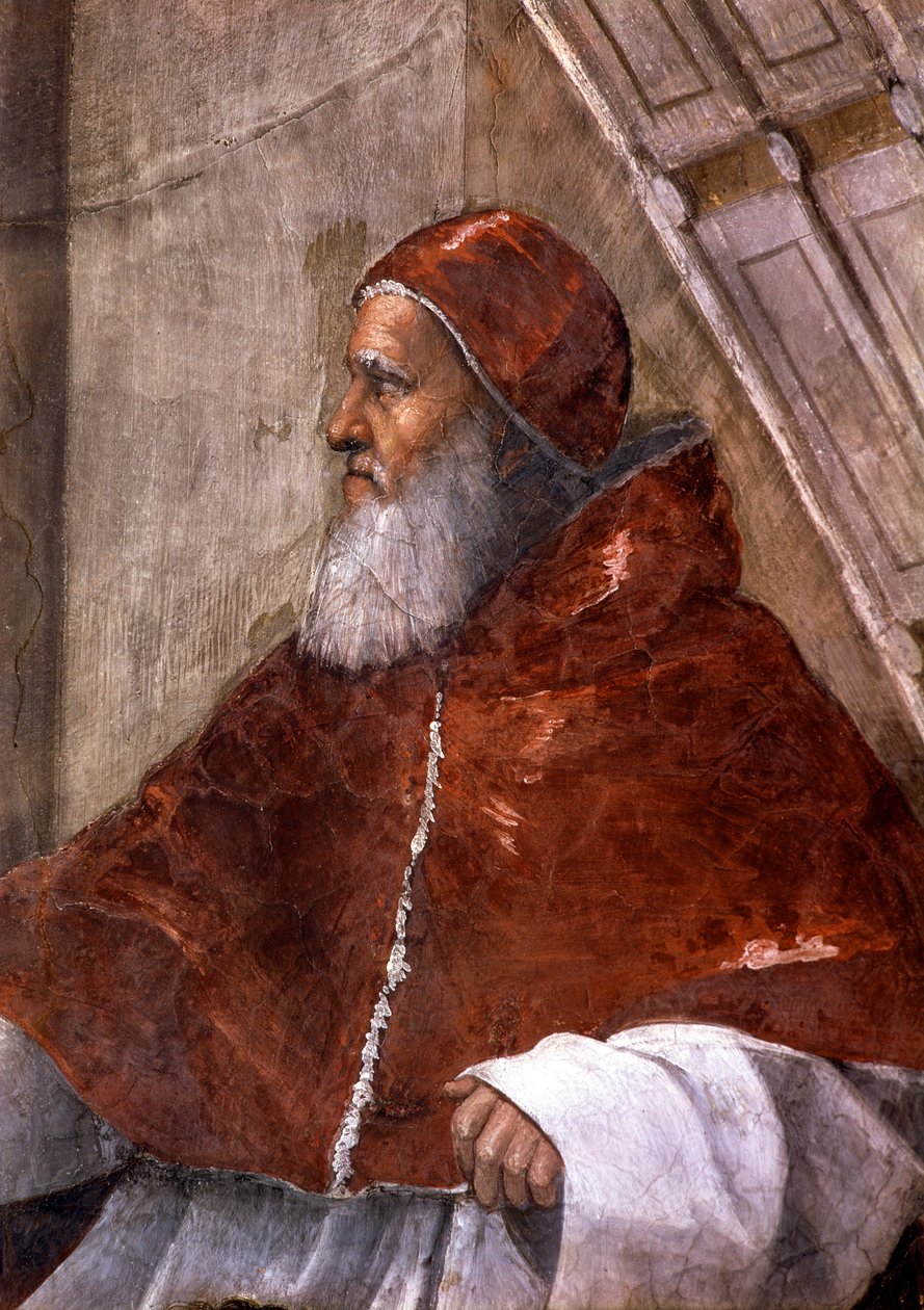 Detail Heliodorova pokoje ve Vatikánu, zobrazující papeže Julia II od Raphael (1483 1520)