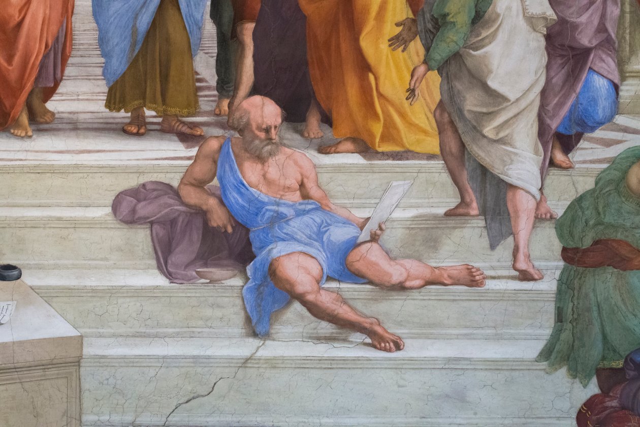 Diogenes ze Sinope: detail z Athénské školy ve Stanza della Segnatura od Raphael (1483 1520)