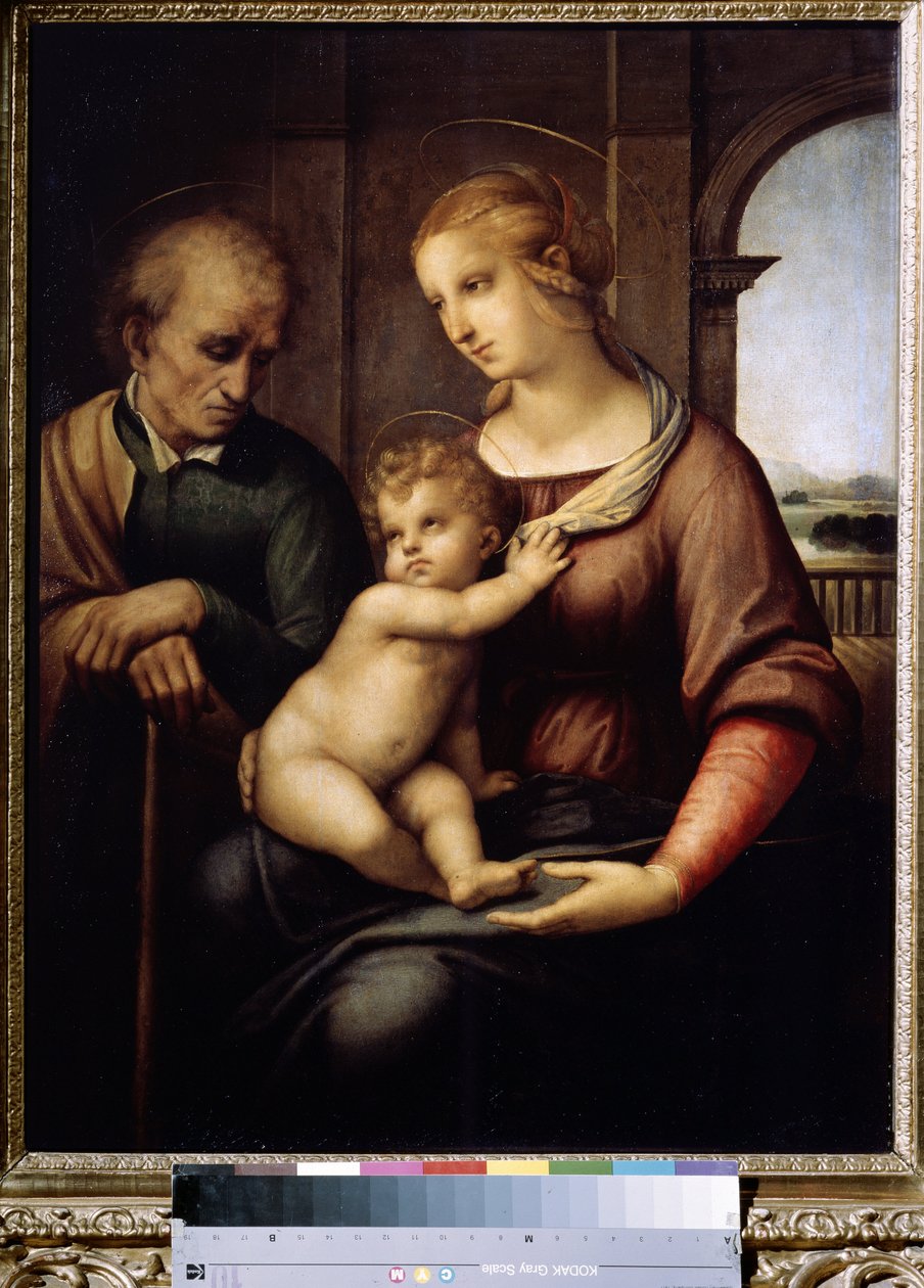 La Sainte famille avec Saint Joseph bezvousý nebo Svatá rodina nebo Madona s bezvousým Josefem. Peinture de Raffaello Sanzio dit Raphael (1483-1520) od Raphael
