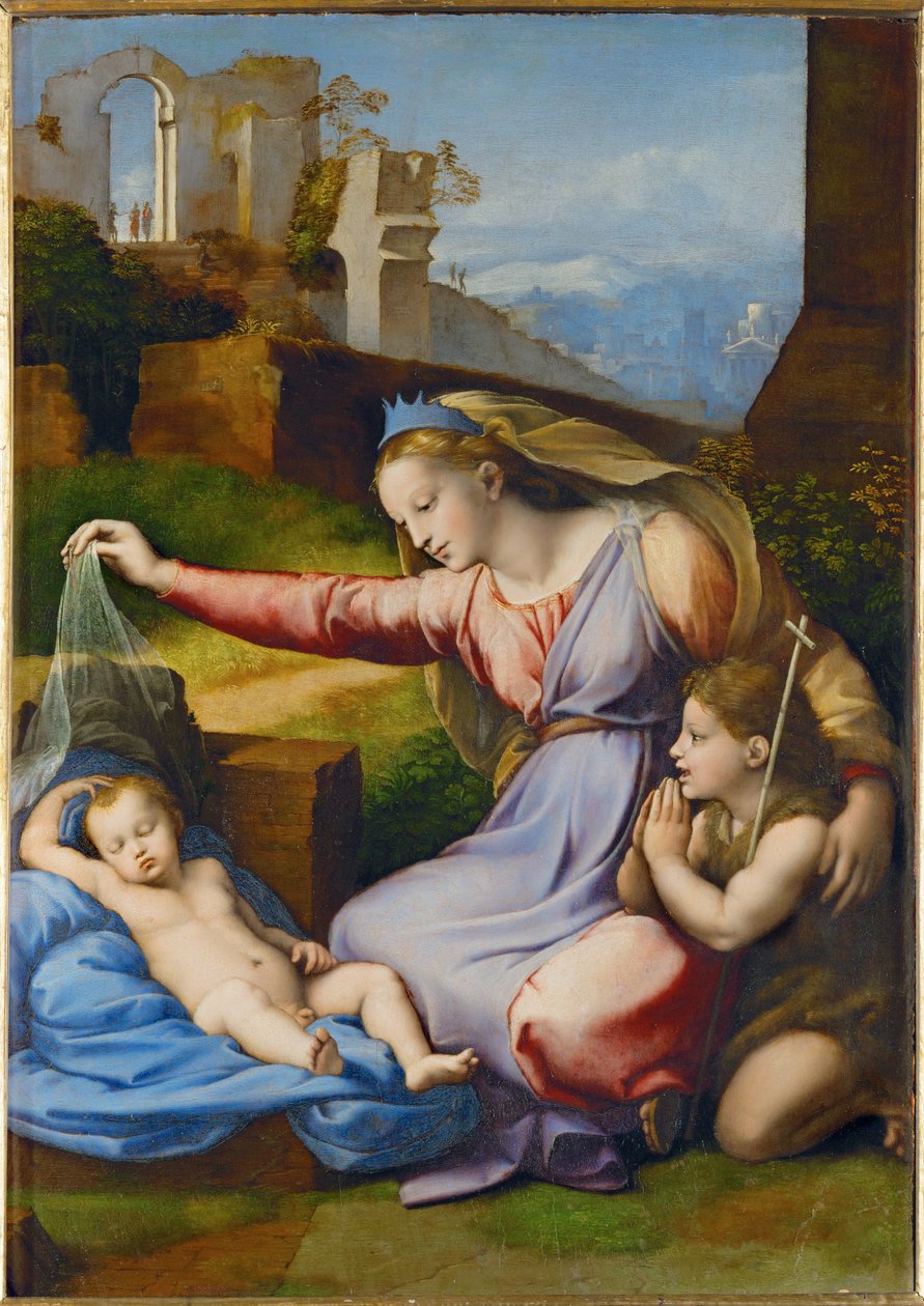 La Vierge au diademe bleu - Panna s modrou korunkou ... od Raphael (1483 1520)