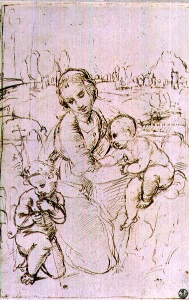 Studie Madony s dítětem s dítětem sv. Jana Křtitele (pero a inkoust) od Raphael