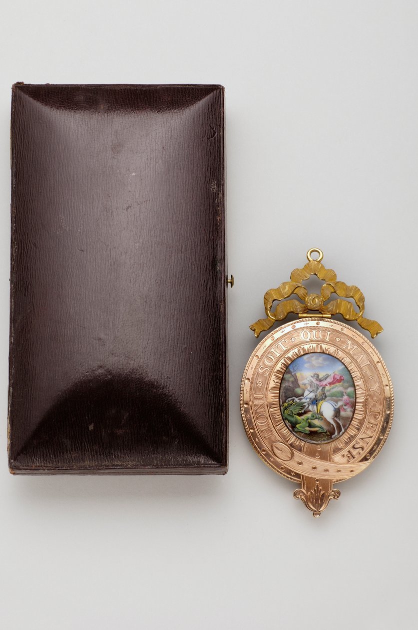 Řád podvazku - Menší Jiří - Rub přívěsku s miniaturou na smaltu svatého Jiří bojujícího s drakem (1800-1850) od after Raphael
