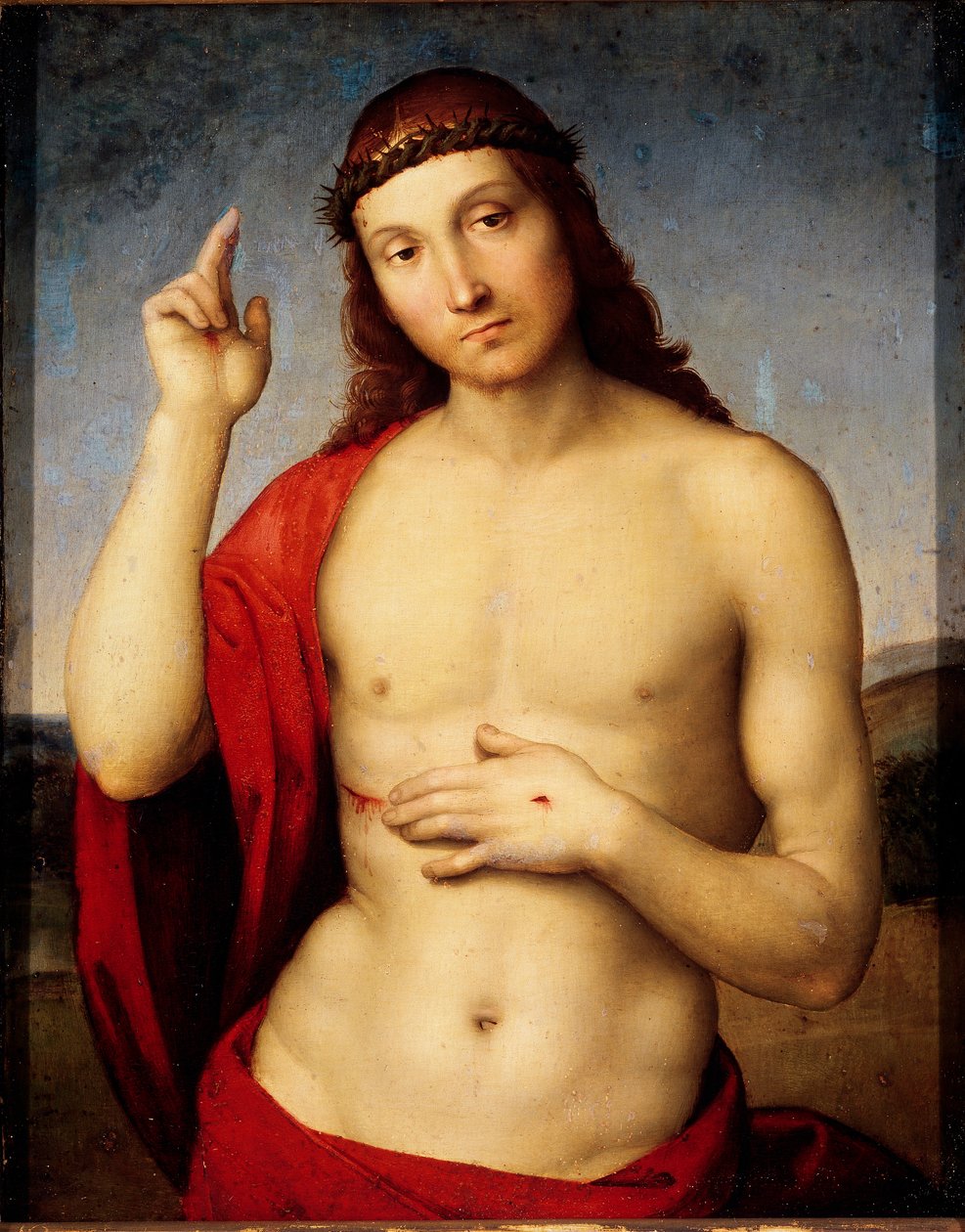 Obraz Kristus na lavici od Raffaella Sanzia dit Raphael (1483-1520) 1506 ne. 30x25 cm Brescia, Pinacoteca Tosio Martinengo od Raphael