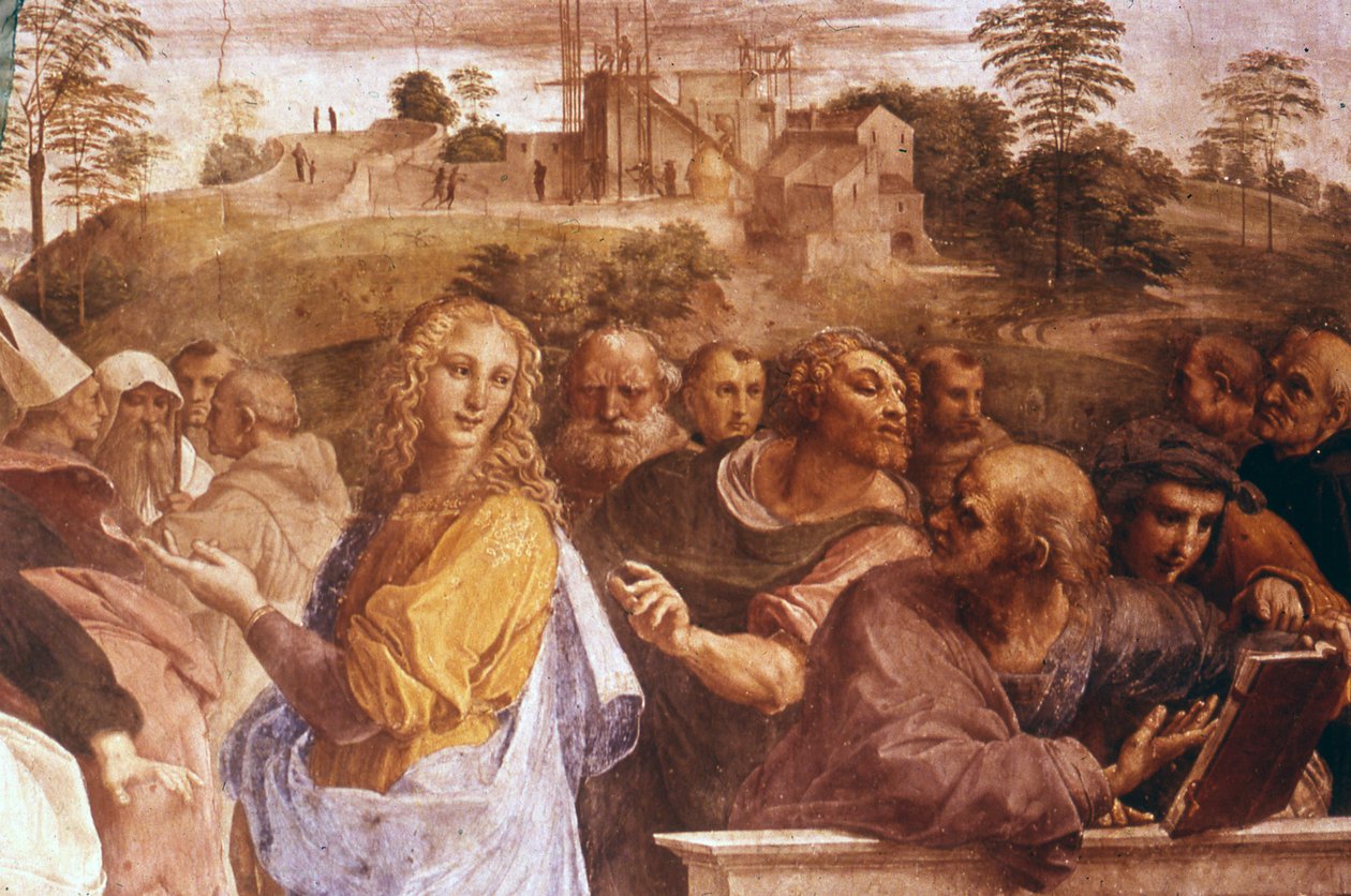 Detail z fresky „Diskuse o svátosti“ od italského renesančního umělce Raphaela od Raphael (1483 1520)