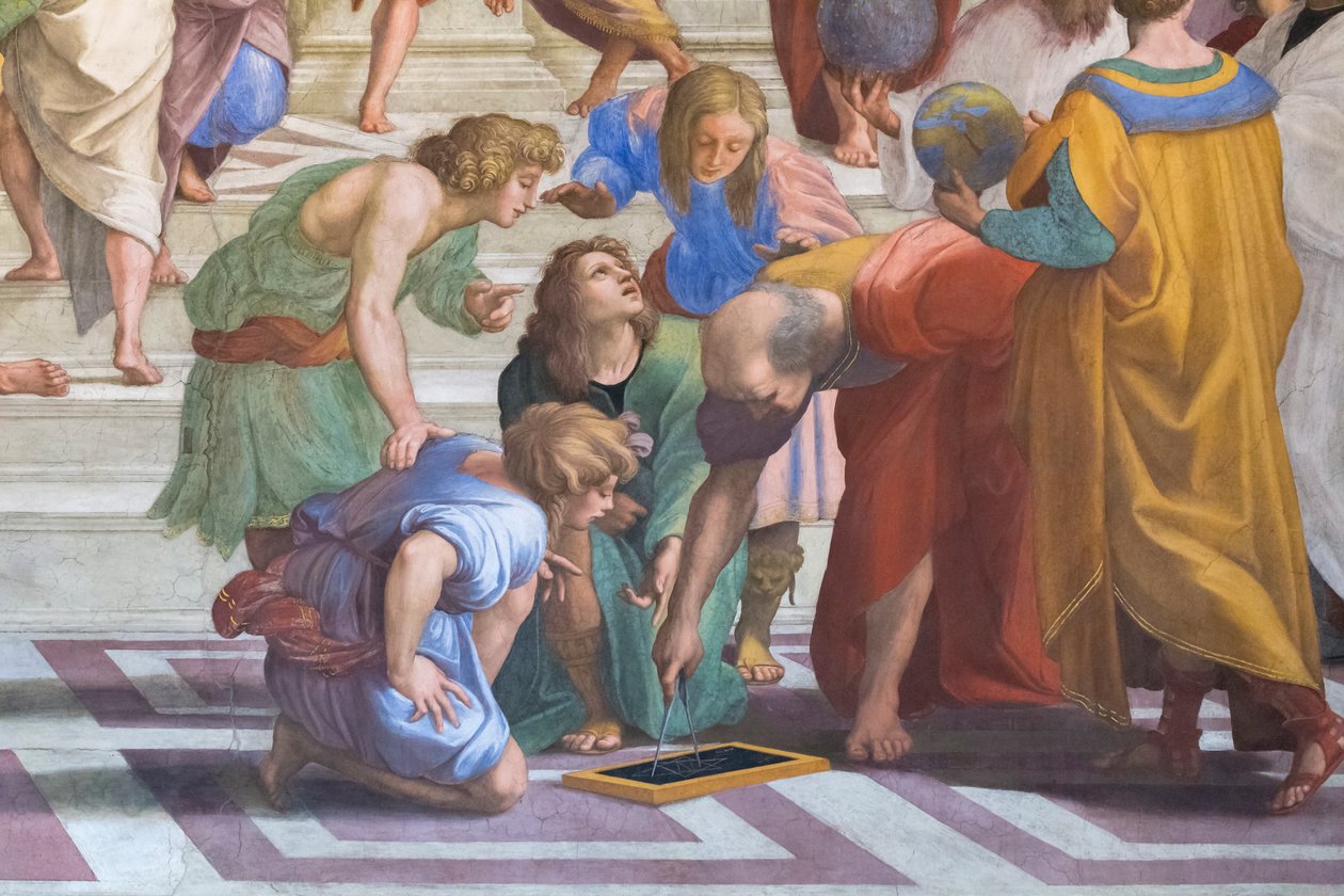 Euclid nebo Archimedes: detail ze školy v Aténách ve Stanza della Segnatura od Raphael (1483 1520)