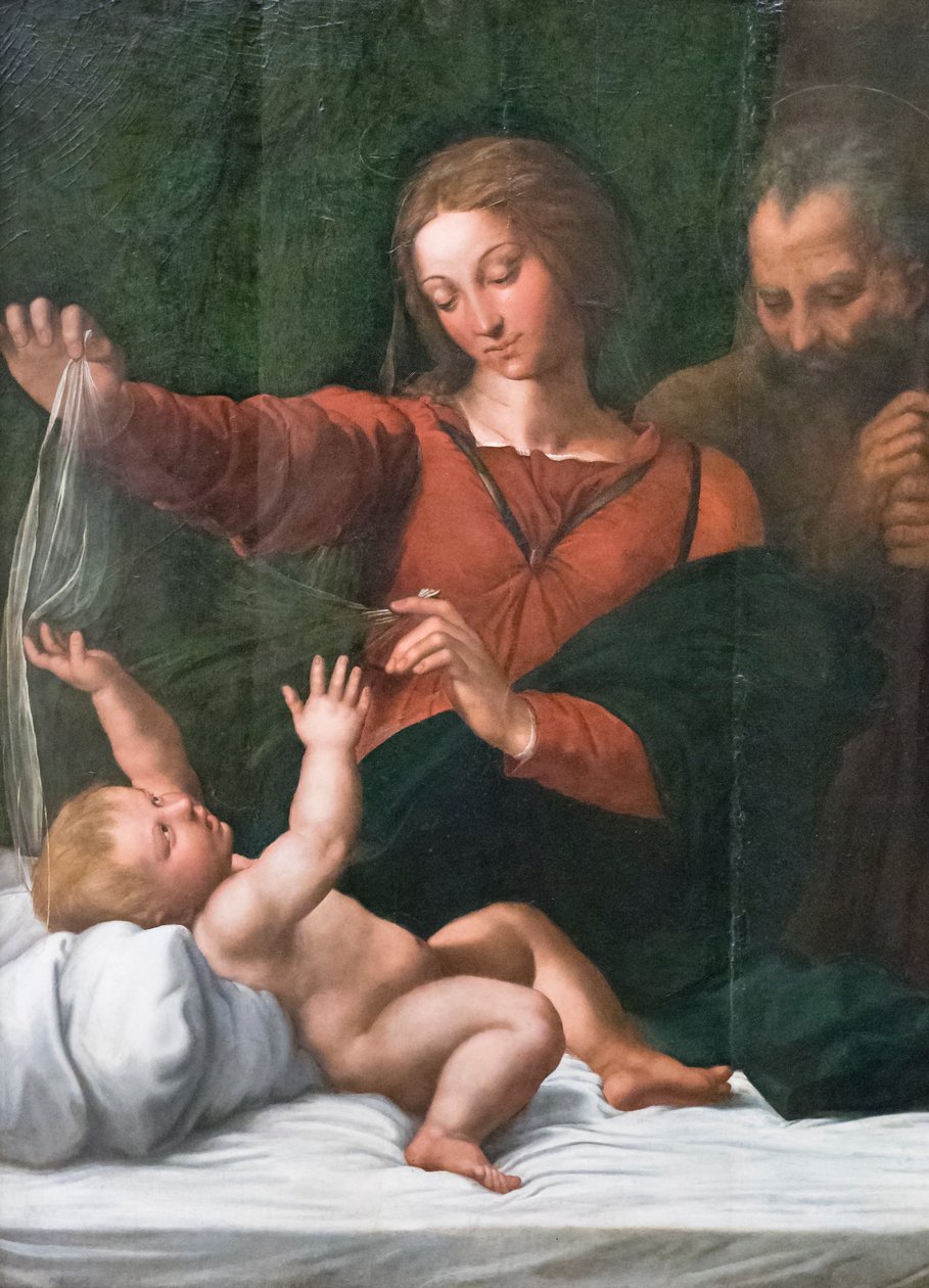Pyhä perhe, joka tunnetaan myös nimellä kansan Madonna, Loreton Madonna tai verhon Madonna od Raphael (1483 1520)