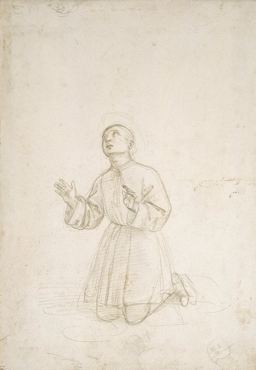 Klečící postava mládí, cca 1503 (stříbrný hrot na bílém preparátu) od Raphael