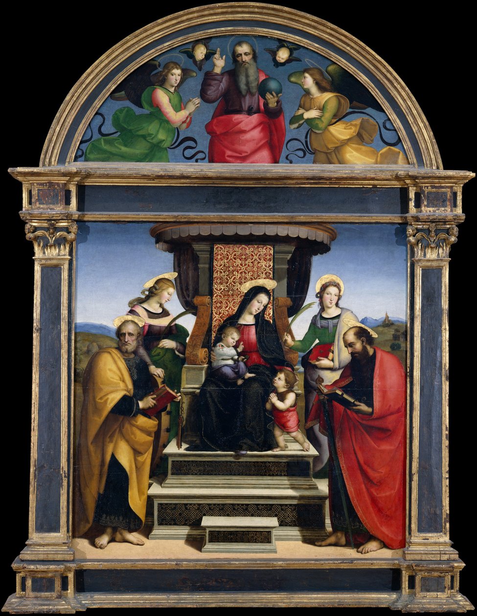 Madonna a dítě na trůnu se svatými, kolem 1504 (olej a zlato na dřevě) od Raphael