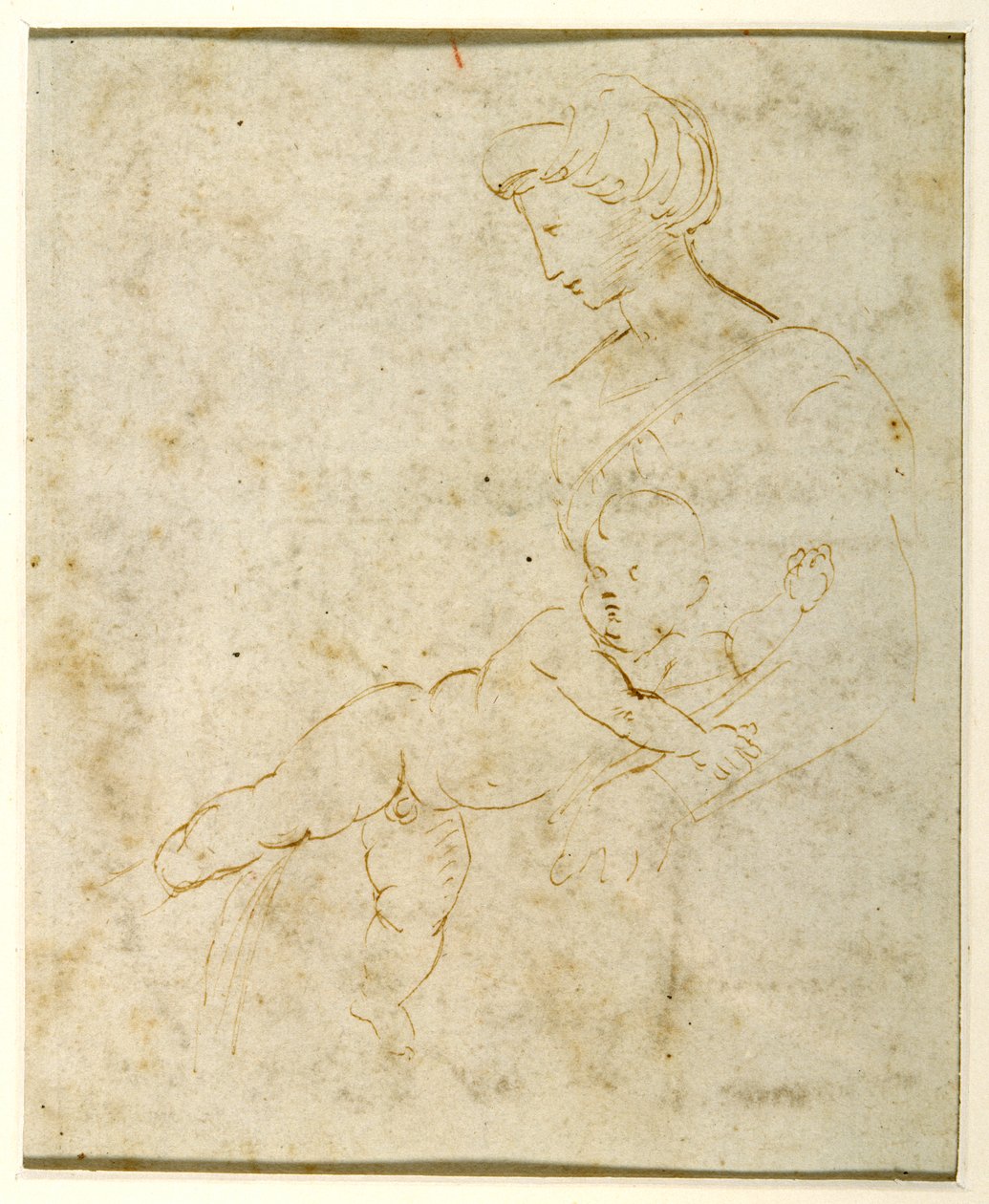 Madonna a dítě podle Michelangela (pero a inkoust na papíře) od Raphael