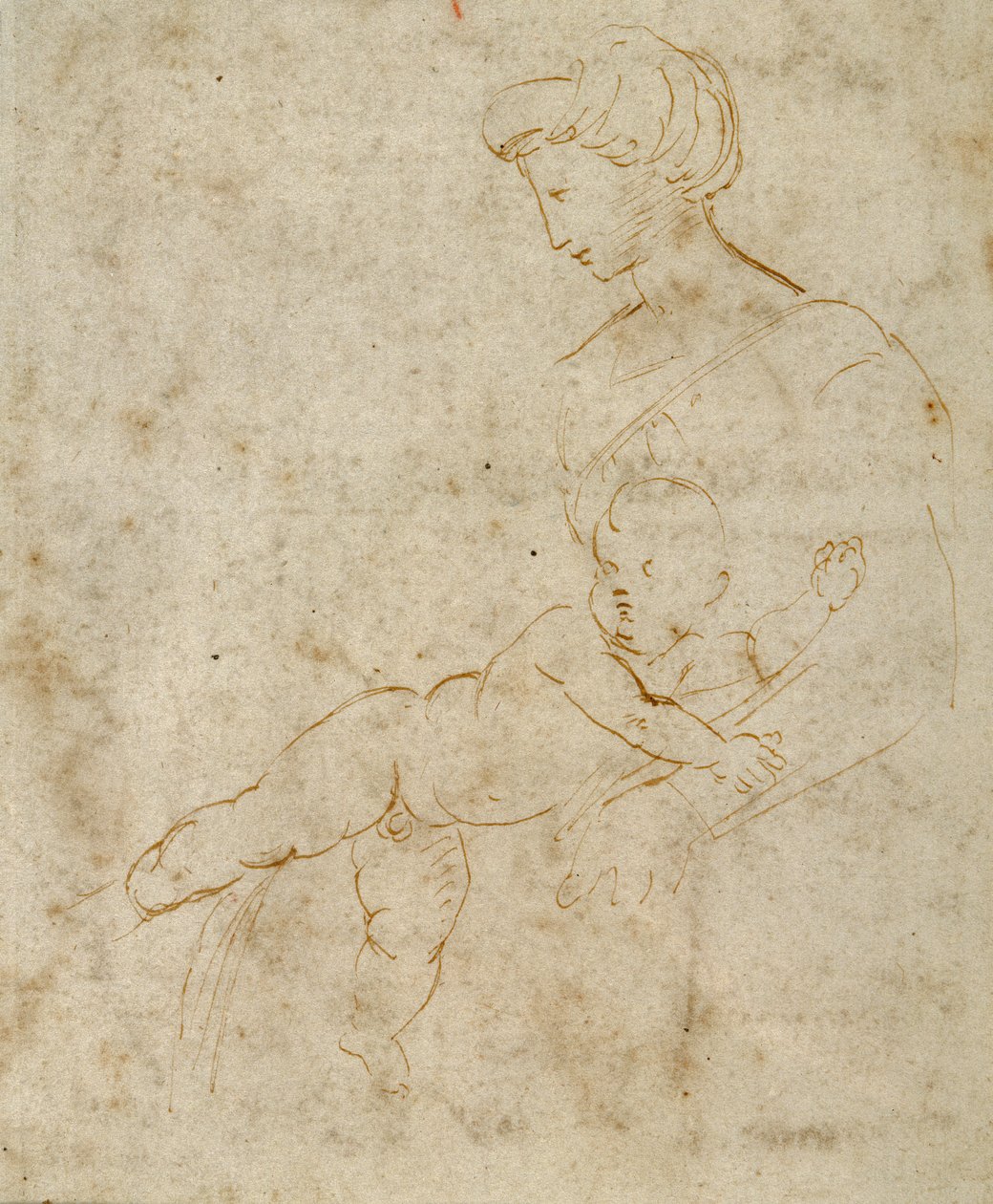 Madonna and Child, c.1505 (pero a hnědý inkoust na papíře) od Raphael