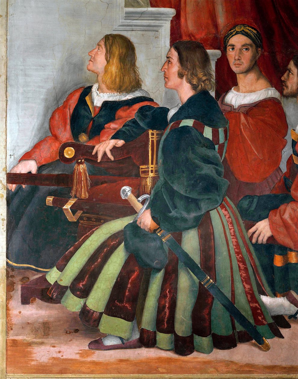 Papežští nositelé, detail mše v Bolseně, Heliodorův pokoj od Raphael