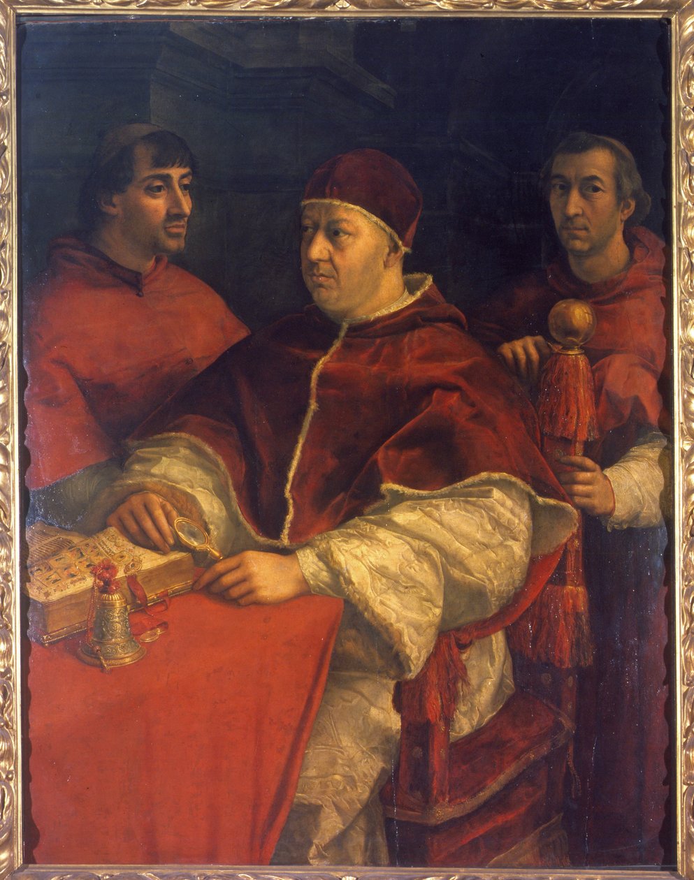 Portrét papeže Lva X. (1475-1521), syna Laurenta de Medici (1449 - 1492) (Laurent Velkolepý: Lorenzo Velkolepý) obklopený kardinály Luigim de 