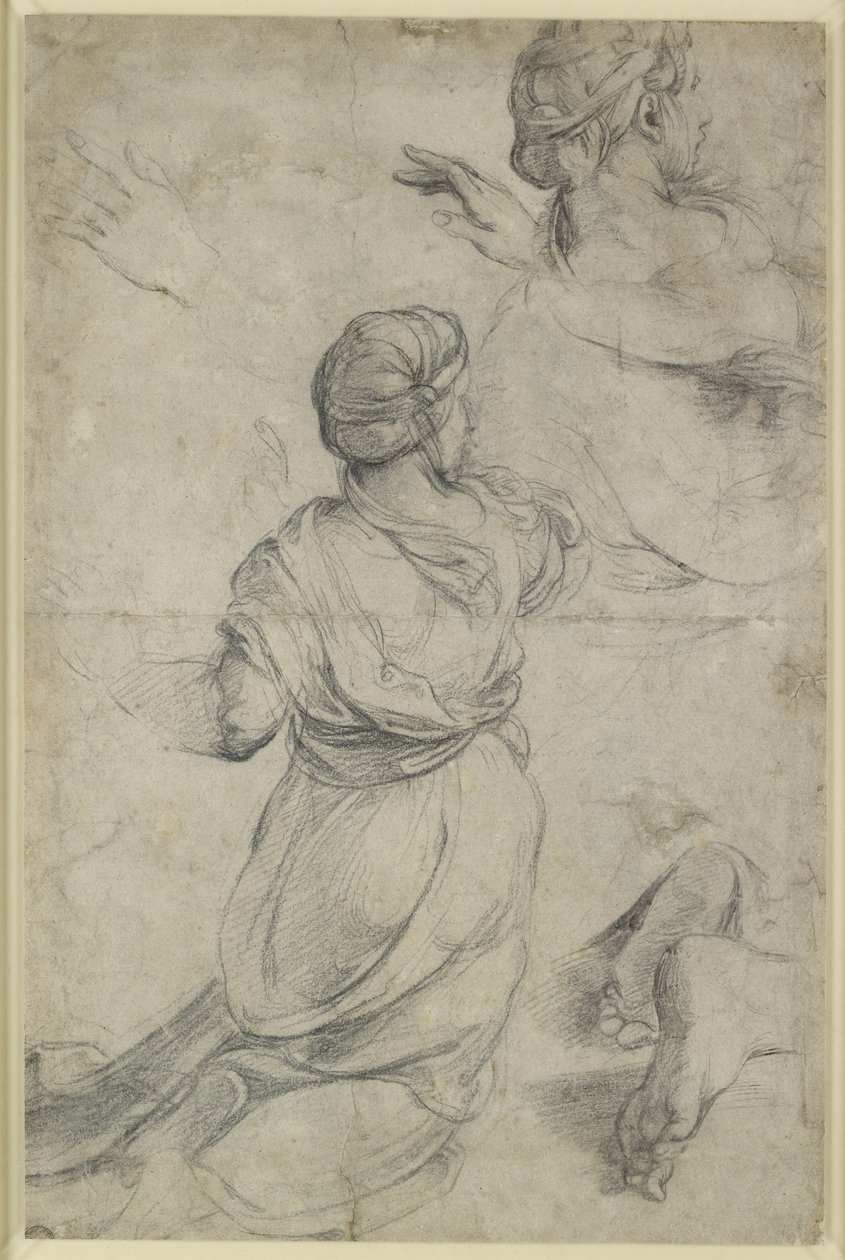 Recto: Studie pro dvě klečící ženy, WA1846.198 (černá křída) od Raphael