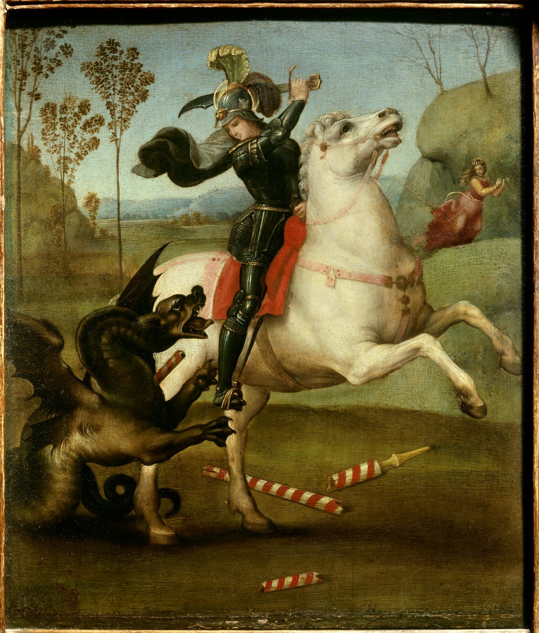 Svatý Jiří v boji s drakem Raphael (1483-1520/italsky) Olej na dřevěné desce - “”Svatý Jiří zápasící s drakem””” Malba Raffaella Sanzia (Raphaela) (1483-1520) 1505 Sun. 0,29x0,25 m od Raphael