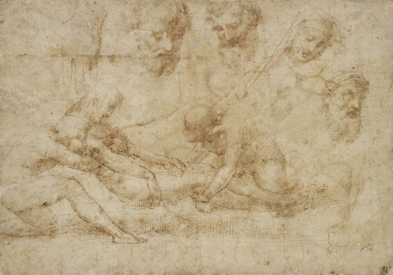 Studie pro depozici (pero a hnědý inkoust na lesklém papíru) od Raphael