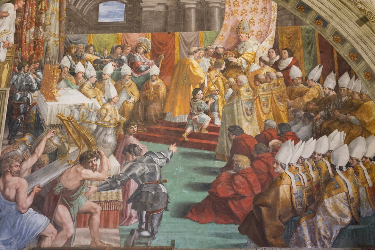 Korunovace Karla Velikého, místnost ohně v Borgo od Raphael (1483 1520)
