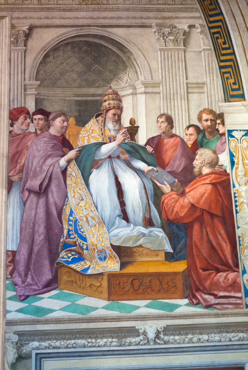 Předání dekretálů papeži Řehořovi IX., kolem 1501-1520 (freska) od Raphael (1483-1520)