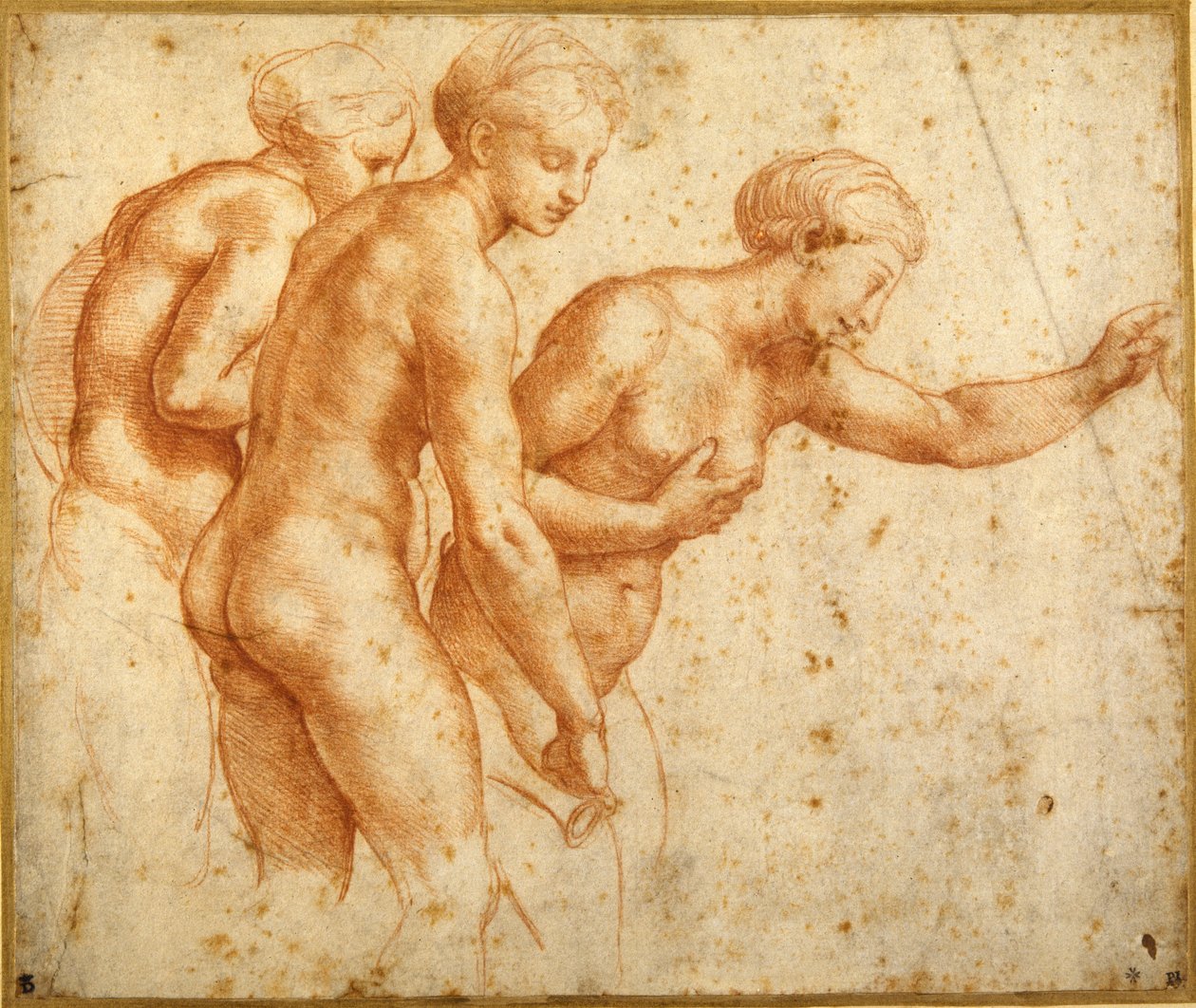 Tři Grácie (červená křída na bílém papíře) od Raphael