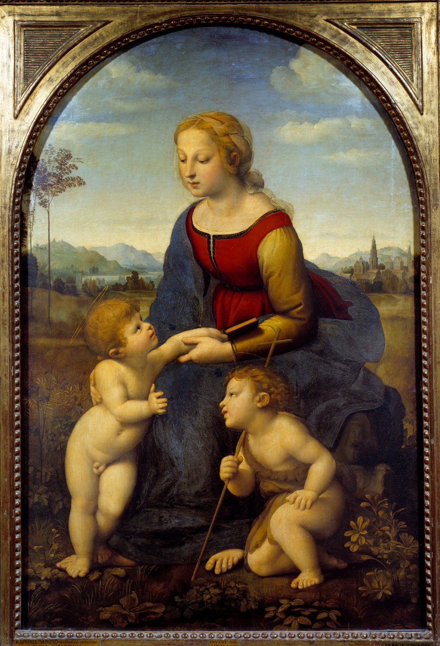 Panna má dítě s malým svatým Janem nebo krásnou zahradnicí Obraz Raffaello Sanzio dit Raphael (1483-1520) 1507 Ne. 1,22x0,8m od Raphael