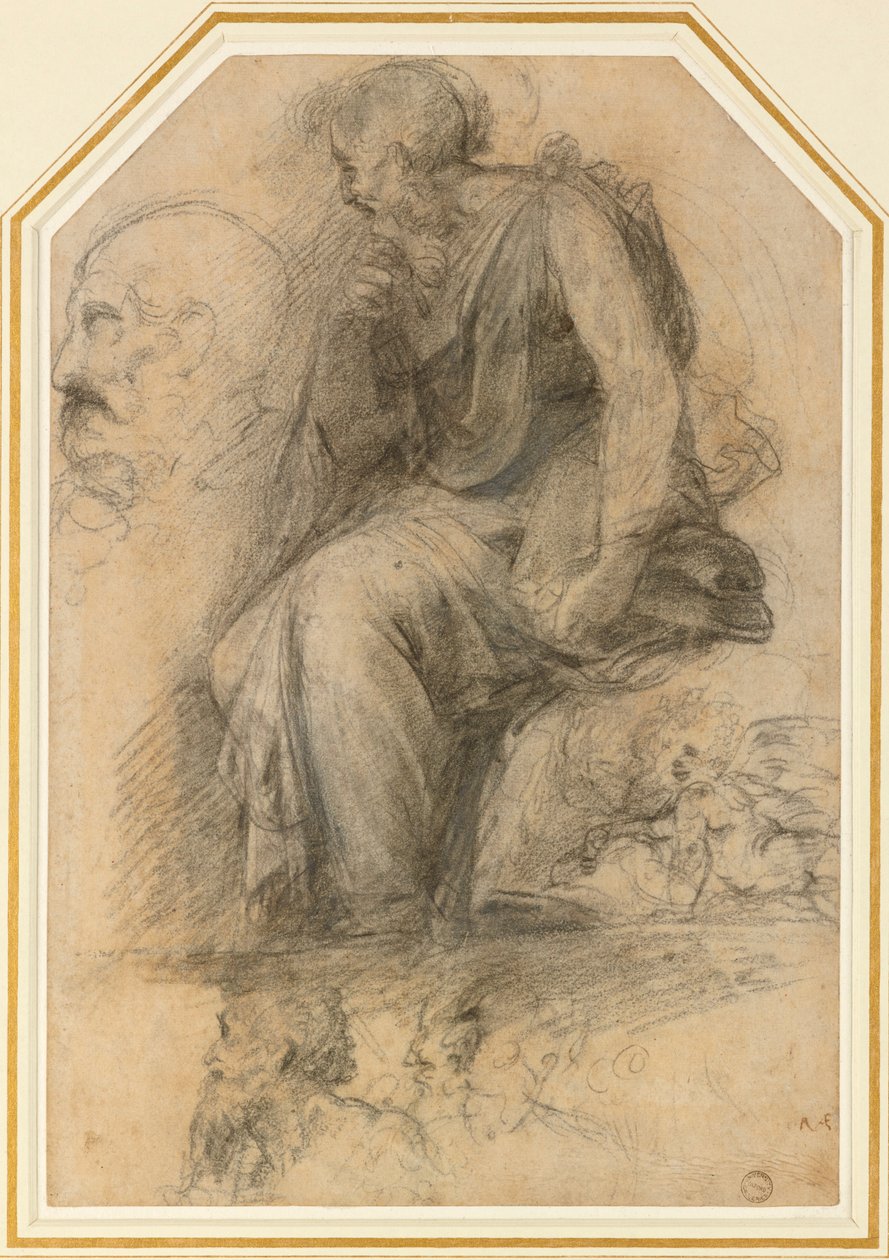 Mužský světec, sedící Studie pro spor, c16. století od Raphael