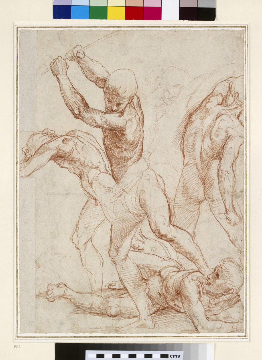 Boj nahých mužů (červená křída na papíře) od Raffaello Sanzio Raphael