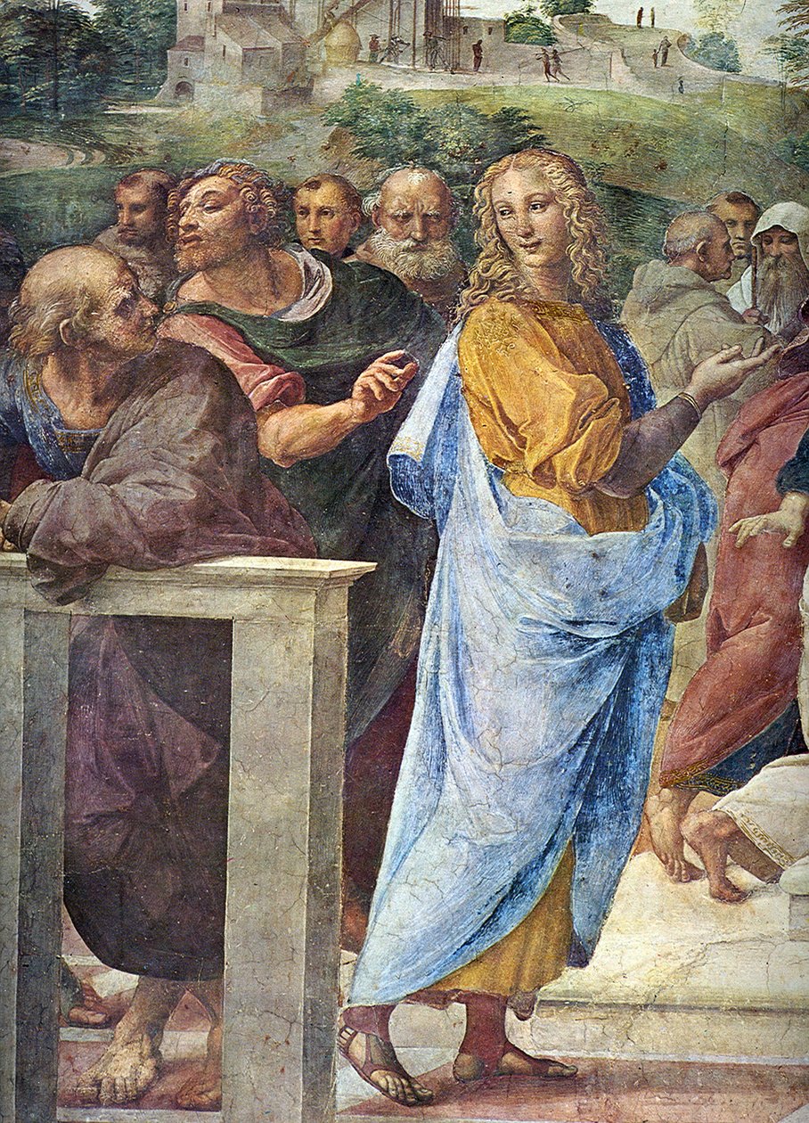 Spor. Detail: Architekt Bramante a Francesco Maria Della Rovere vpravo, 1509 od Raffaello Sanzio Raphael