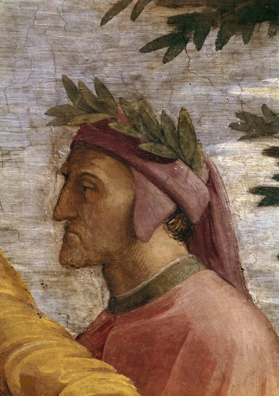 Spor. Detail: Freska Dante Alighieri ve Stanza della Segnatura, cca 1510-1511. od Raphael