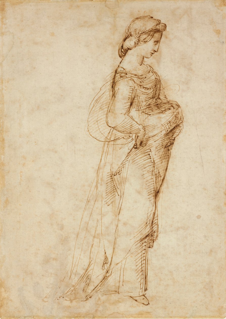 Ženská postava kráčející doprava, c1500-1520 od Raphael