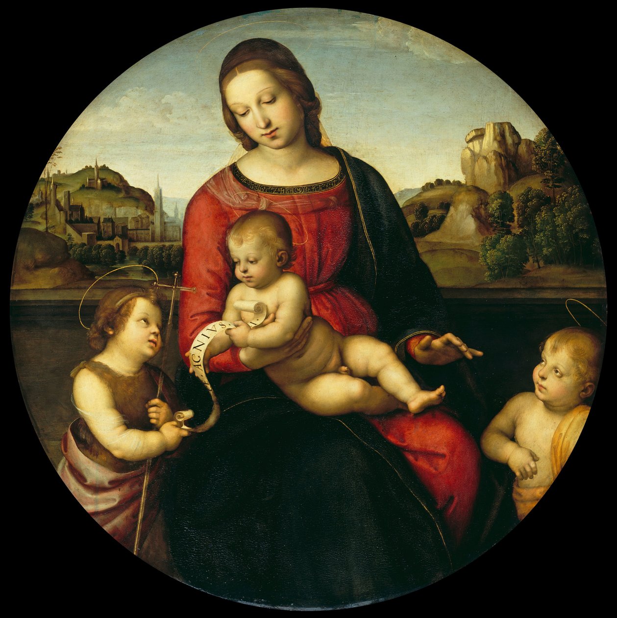 Marie s Dítětem, Janem Křtitelem a svatým chlapcem (Madona Terranuova) od Raphael