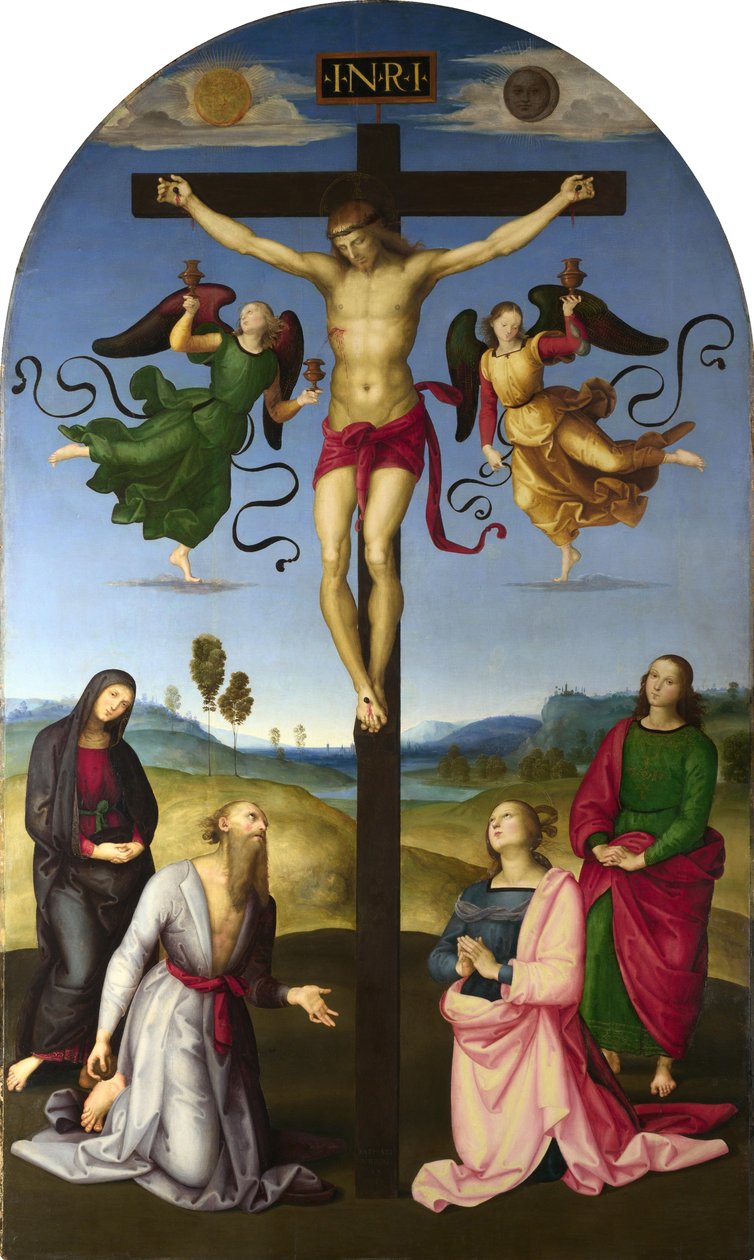 Ukřižovaný Kristus s Pannou Marií, svatými a anděly od Raphael
