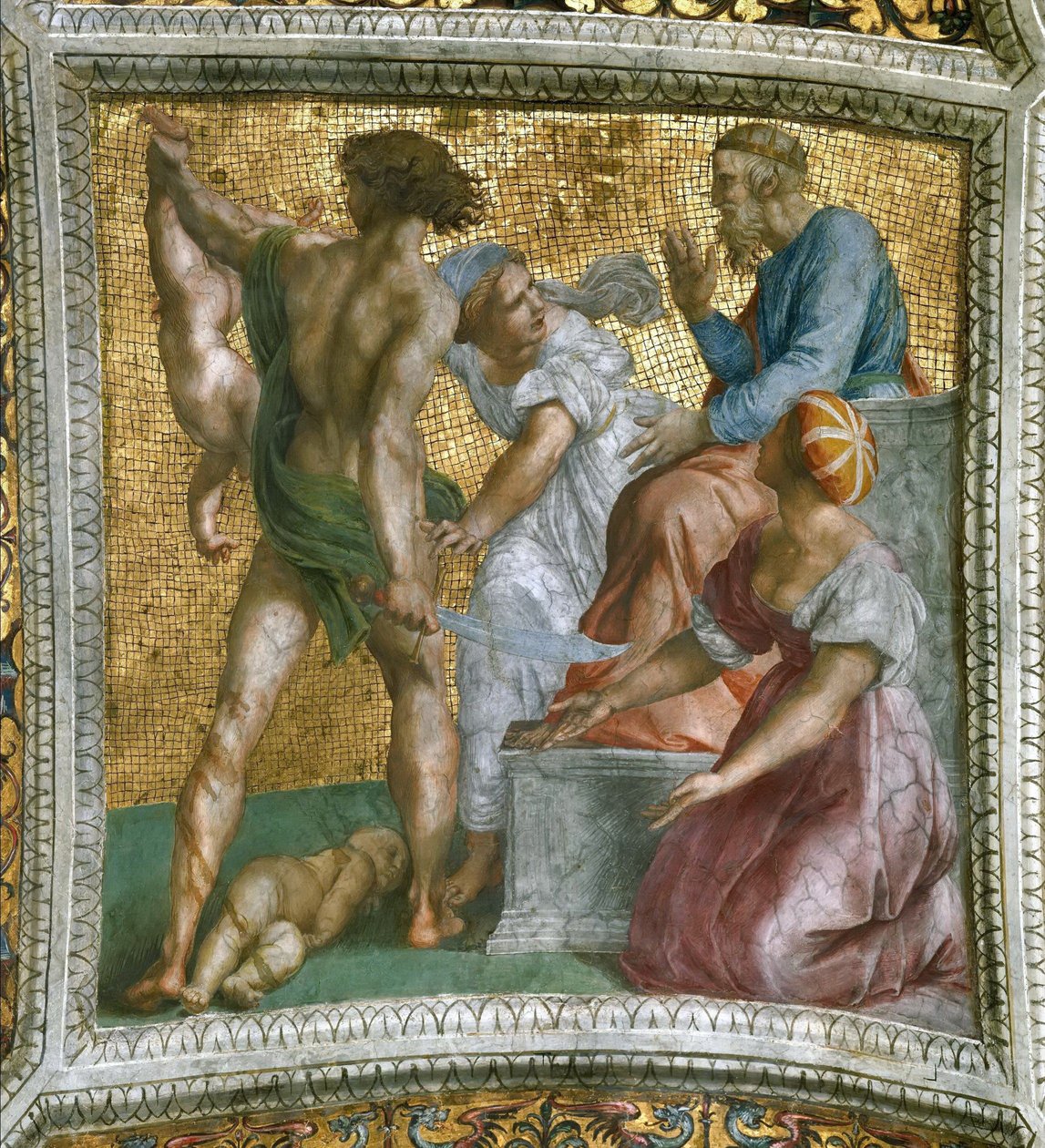 Stropní freska Soudu Solomona ve Stanza della Segnatura, cca 1510-1511. od Raphael