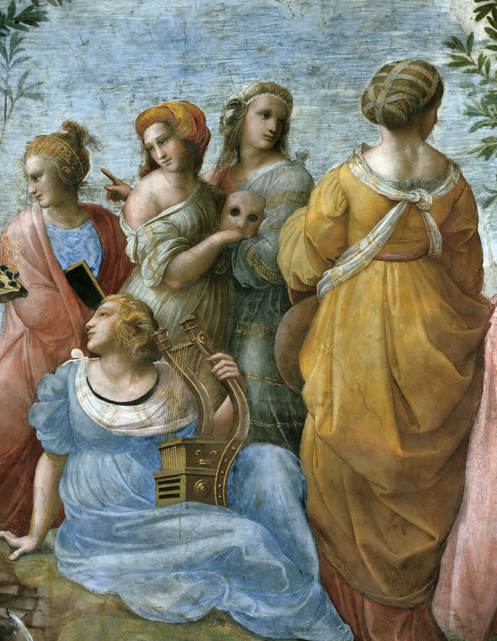 Parnas. Detail. Freska ve Stanza della Segnatura, cca 1510-1511. od Raphael