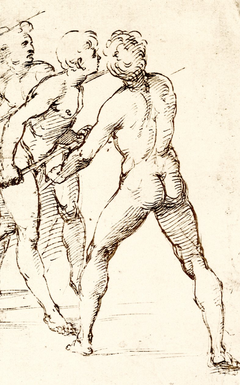 Tři válečníci očekávají útok od Raffaello Sanzio Raphael