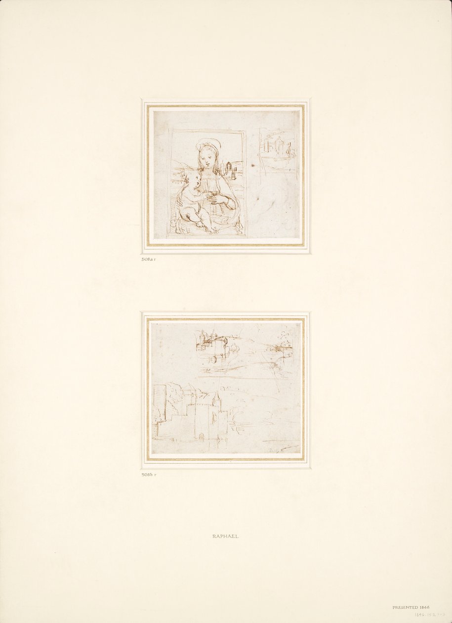 Dvě samostatné skici krajin, 1500-1504 od Raphael
