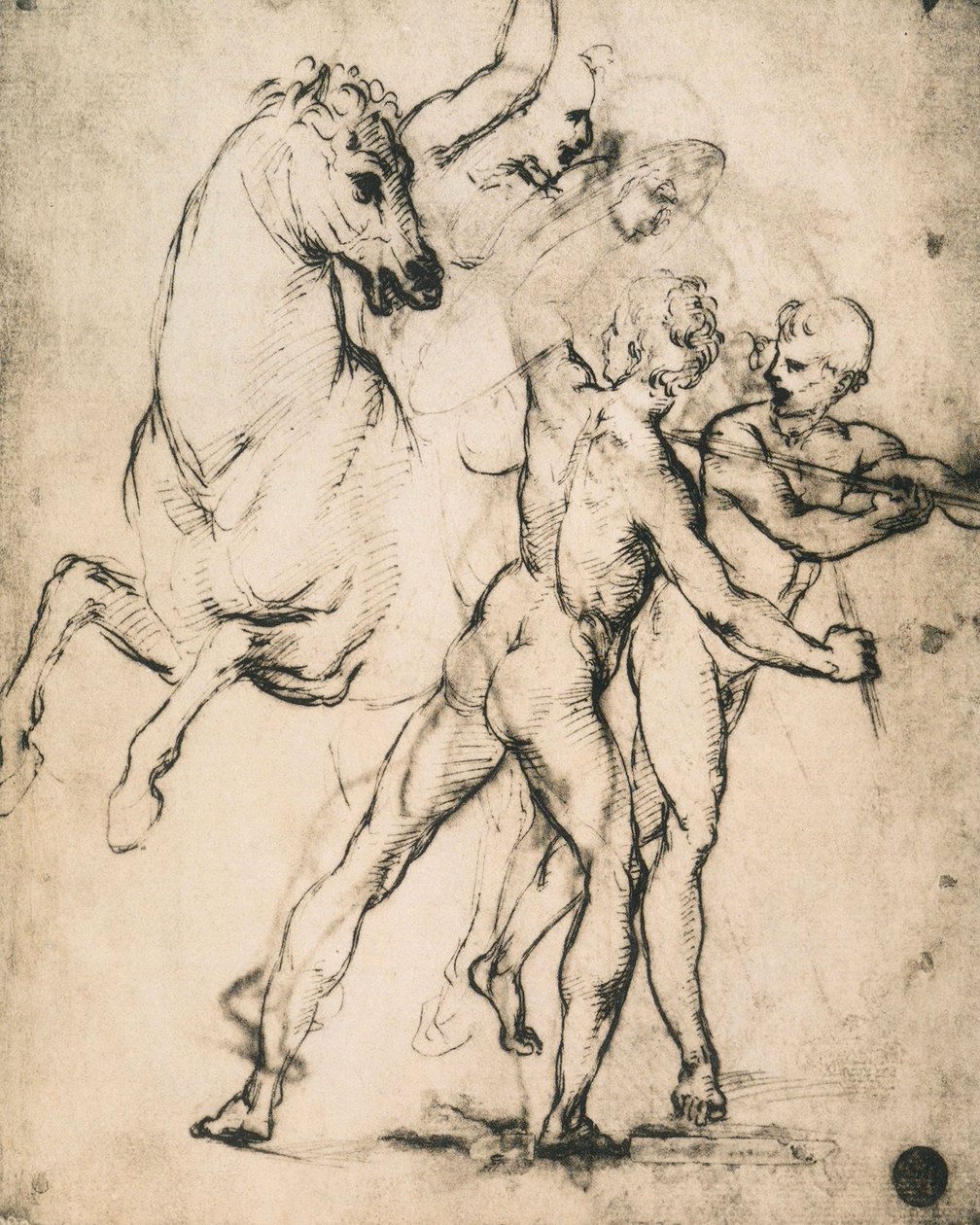 Mužské akty s koněm; kresba od Raphaela. Gallerie dellAccademia, Benátky od Raffaello Sanzio Raphael