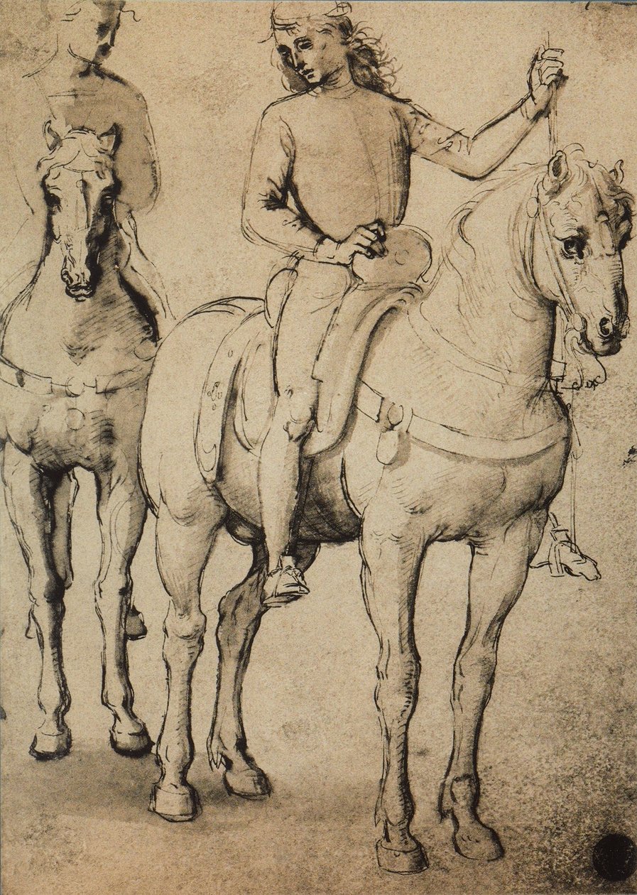 Muži na koni; kresba od Raphaela. Gallerie dellAccademia, Benátky od Raffaello Sanzio Raphael