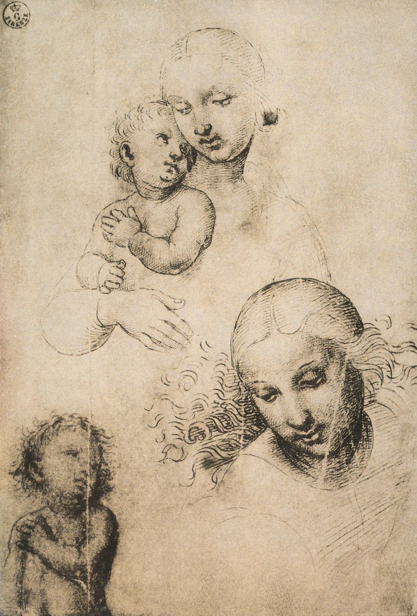 Studie pro Madonu s dítětem, kresba Raffaello Sanzio. Gabinetto dei Disegni e delle Stampe, Galerie Uffizi, Florencie od Raffaello Sanzio Raphael
