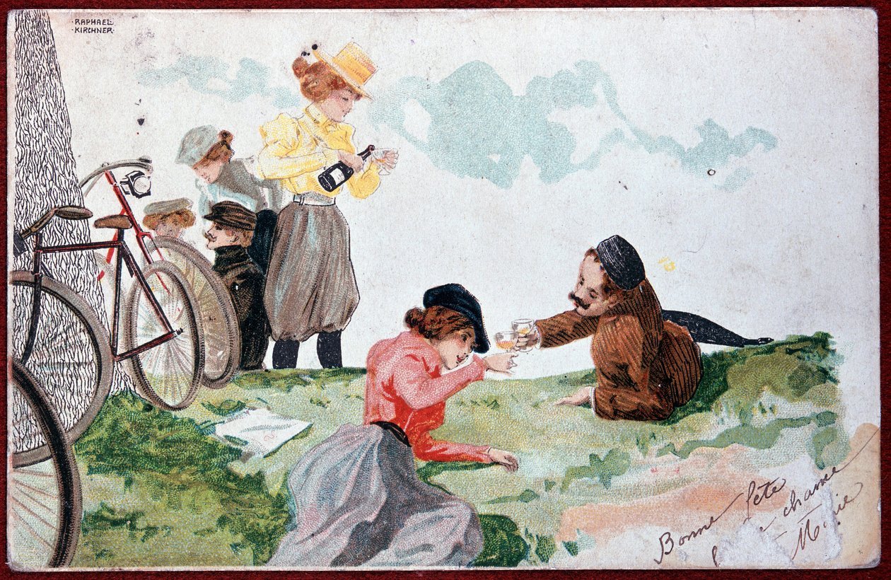 Country Party: Piknik a cyklistika - ilustrace R. Kirchner, v.1900 od Raphael Kirchner