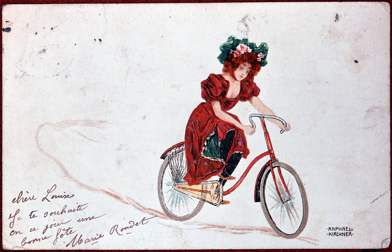 Pohlednice ženy na kole - ilustrace R. Kirchner, v.1900 od Raphael Kirchner