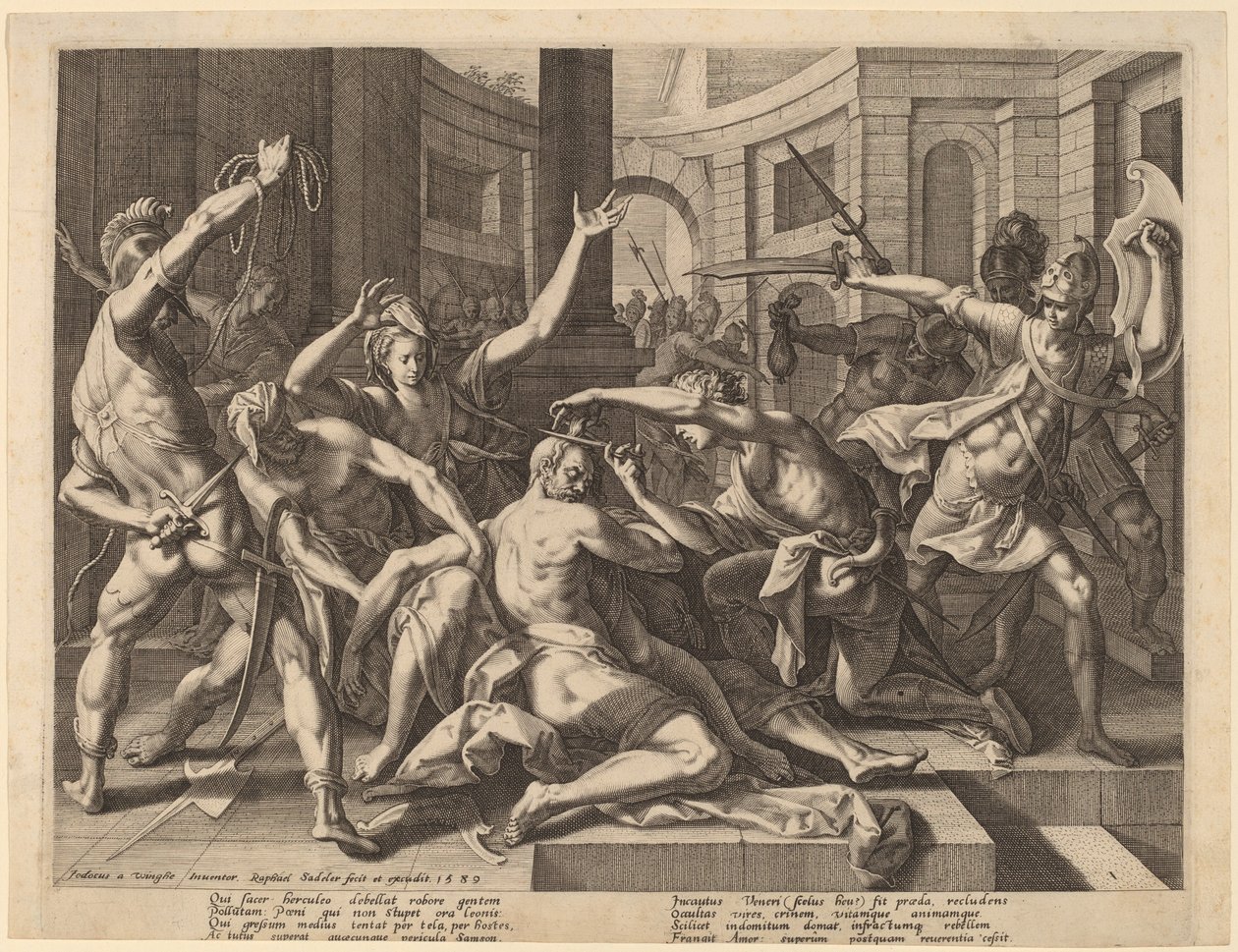 Delilah stříhající Samsonovy vlasy, 1589. od Raphael Sadeler