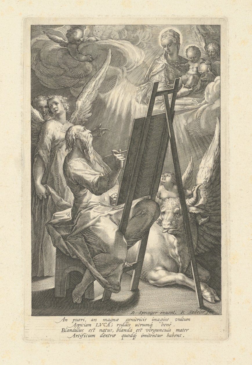 Svatý Lukáš maluje Pannu Marii od Raphael Sadeler I, after Bartholomaeus Spranger