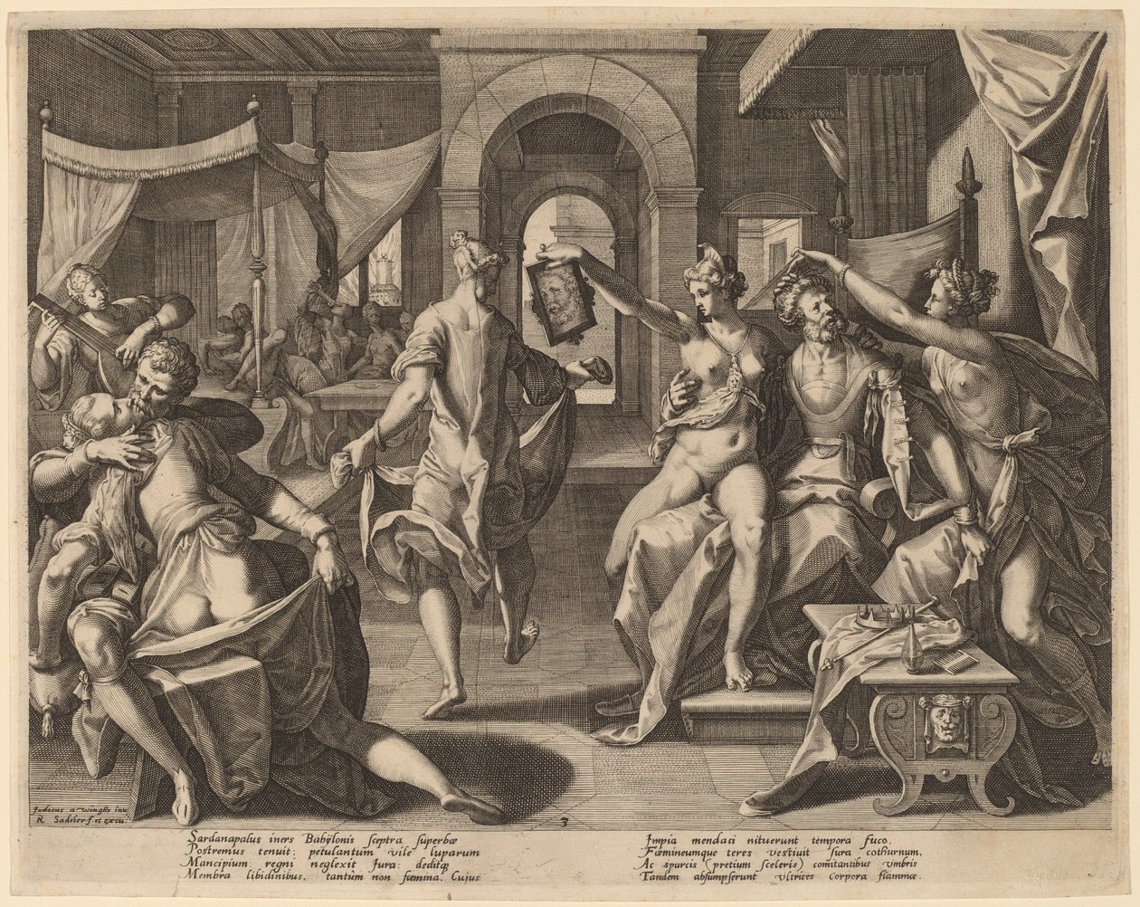 Sardanapalus mezi konkubíny od Raphael Sadeler I after Joos van Winghe