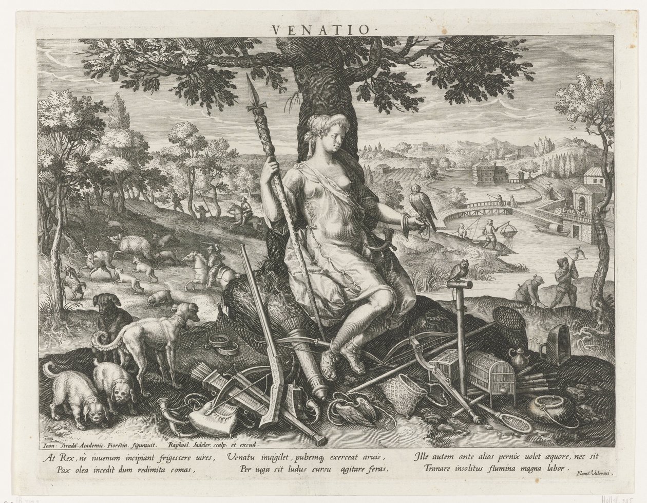 Diana jako patronka lovu Venatio (název na objektu) Hlavní činnosti prince (název série) Schema, seu speculum principum (název série) od Raphaël Sadeler (I)