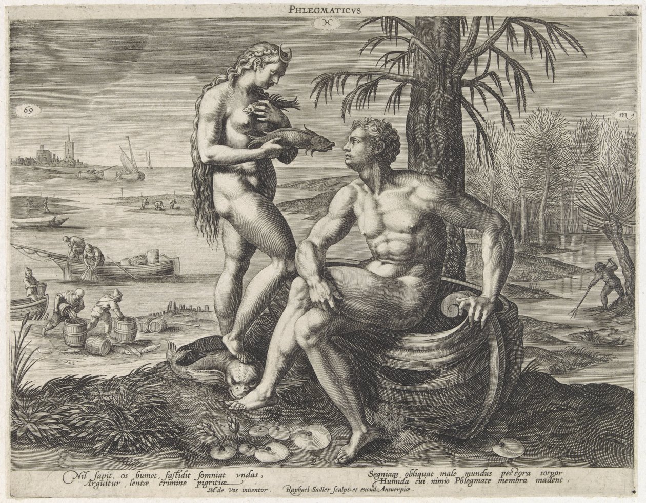Flegmatický temperament Phlegmaticus (název na předmětu) Vier temperamenten (název série) od Raphaël Sadeler (I)